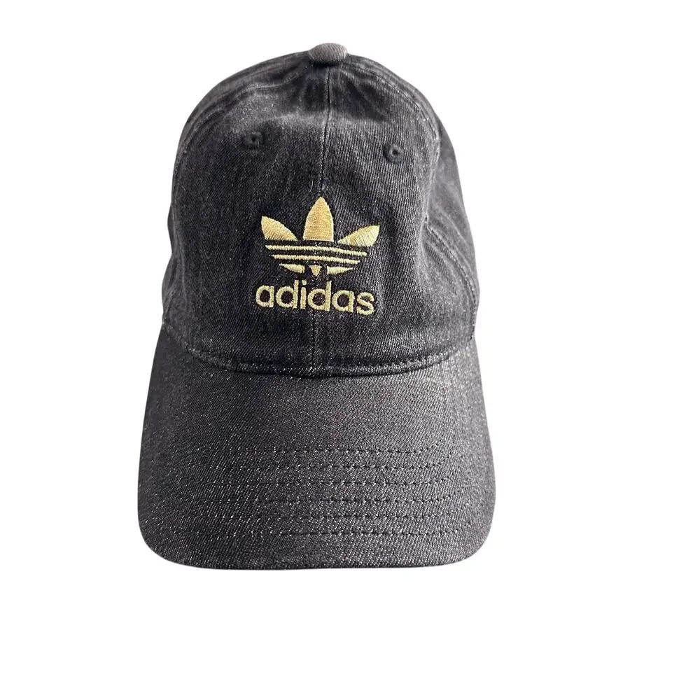 Adidas Baseball Hat Black‎ denim embroidered gold OSFA Casual Gym Yoga Hiking